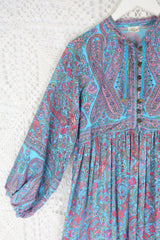 50% OFF Florence Midi Dress in Powder Blue & Peach Paisley Floral
