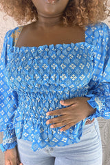 Pearl Top - Cerulean Blue Ditsy Floral Motif - Free Size S/M