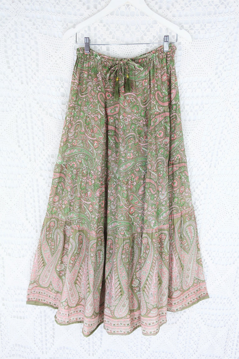 Florence Prairie Skirt in Sage & Blush Paisley - Free Size