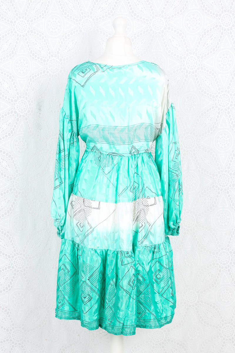 Gypsophila Mini Dress - Vintage Indian Sari -  Sheer Seafoam Green - M/L
