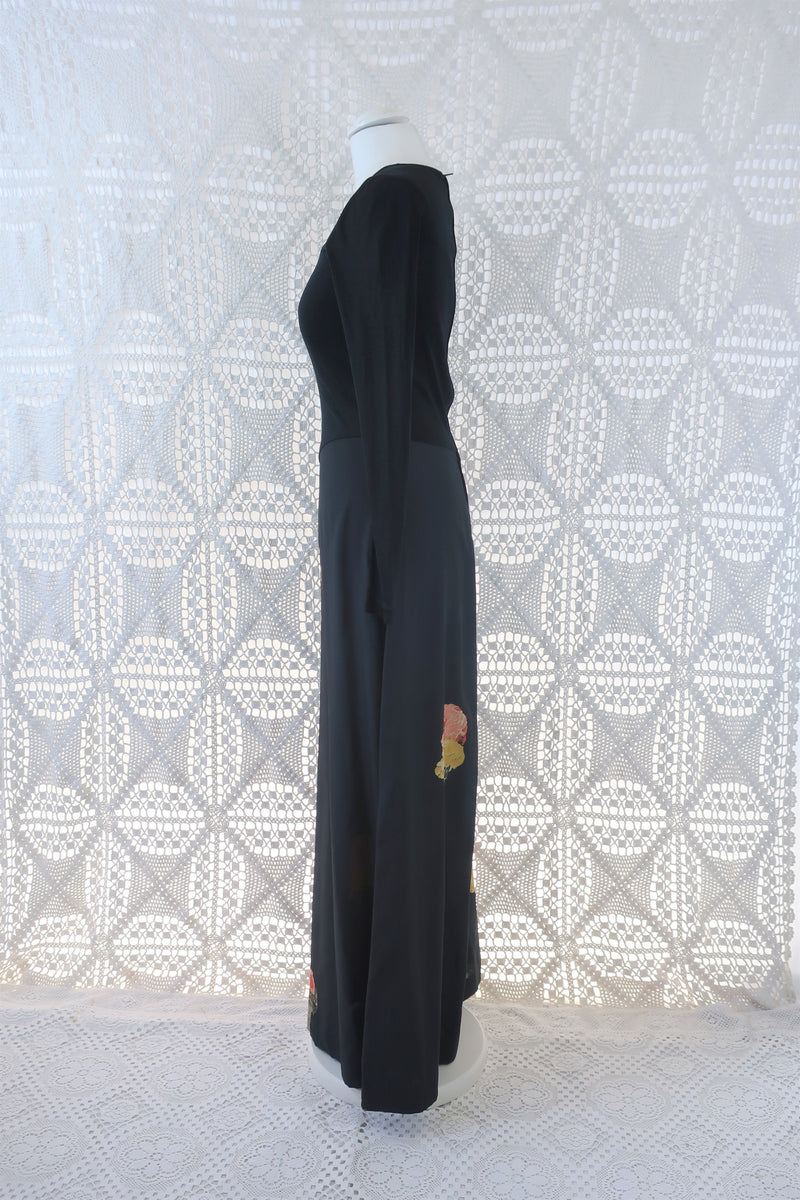 Vintage Dress - Charcoal Ice Cream Cone Print Maxi - Size XS