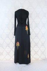 Vintage Dress - Charcoal Ice Cream Cone Print Maxi - Size XS