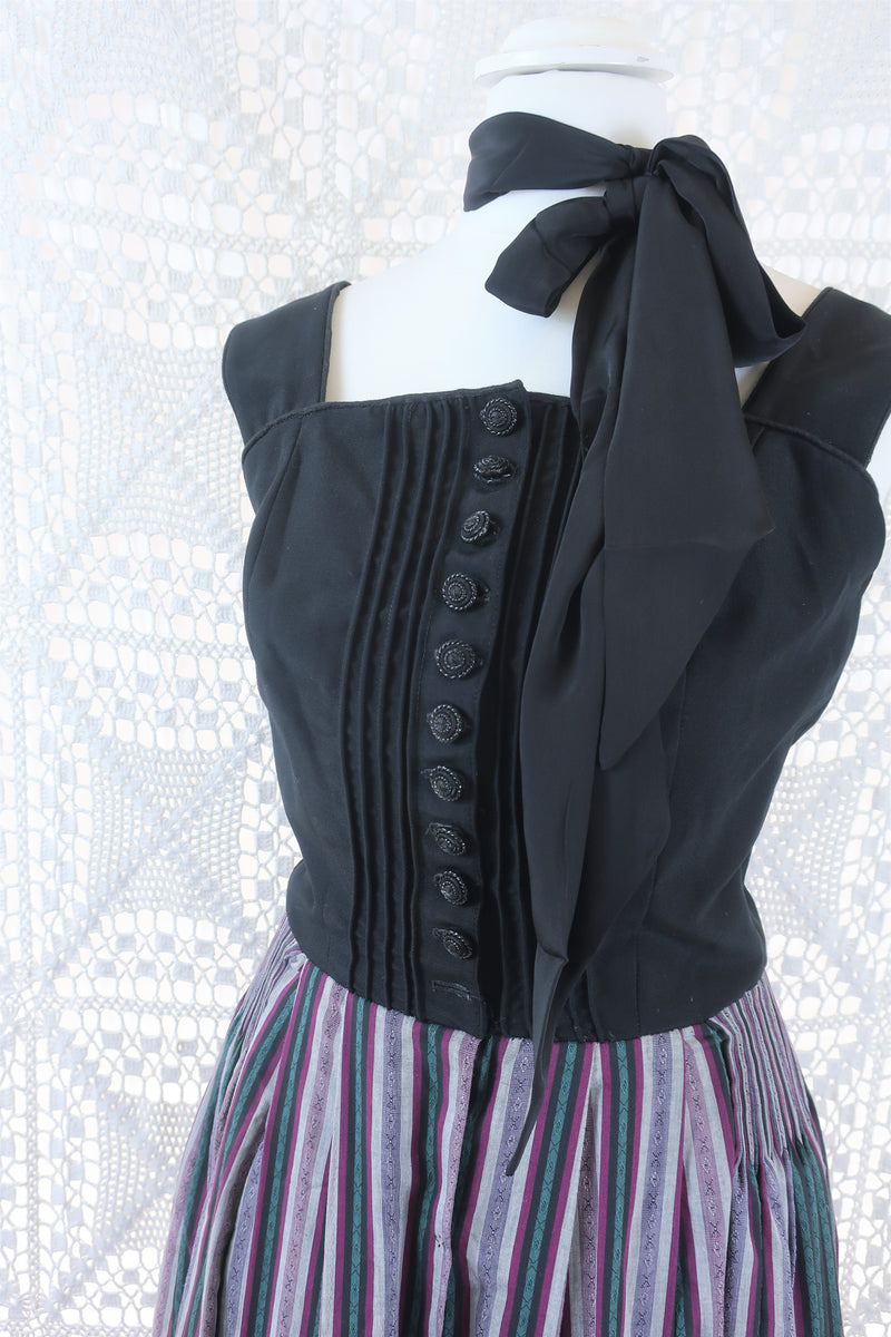 SALE Vintage Dress - Scandinavian Mauve Pinstripe Strappy Midi - Size XS