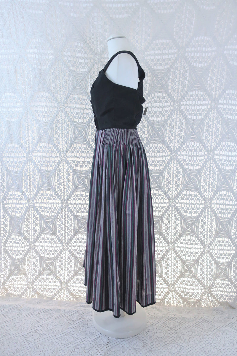 SALE Vintage Dress - Scandinavian Mauve Pinstripe Strappy Midi - Size XS