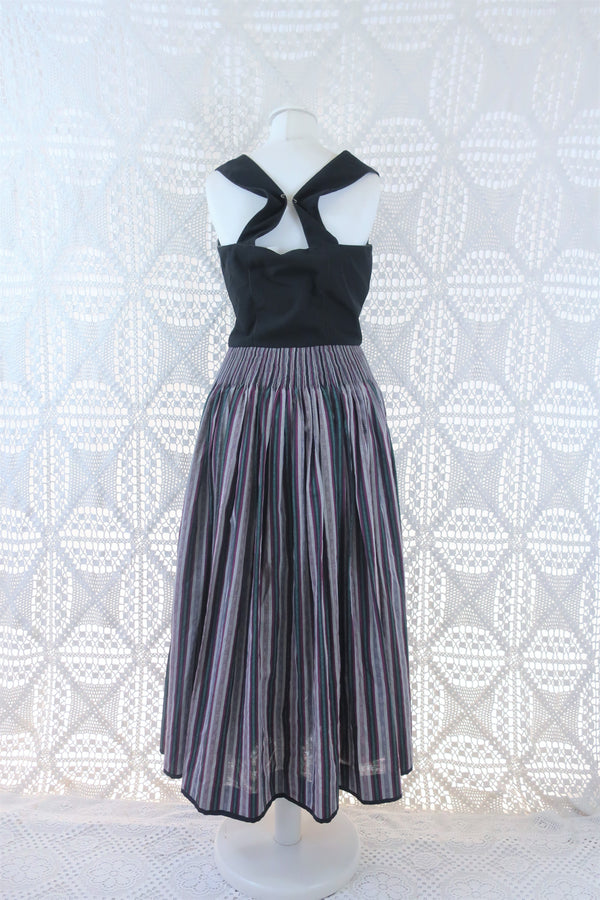 SALE Vintage Dress - Scandinavian Mauve Pinstripe Strappy Midi - Size XS