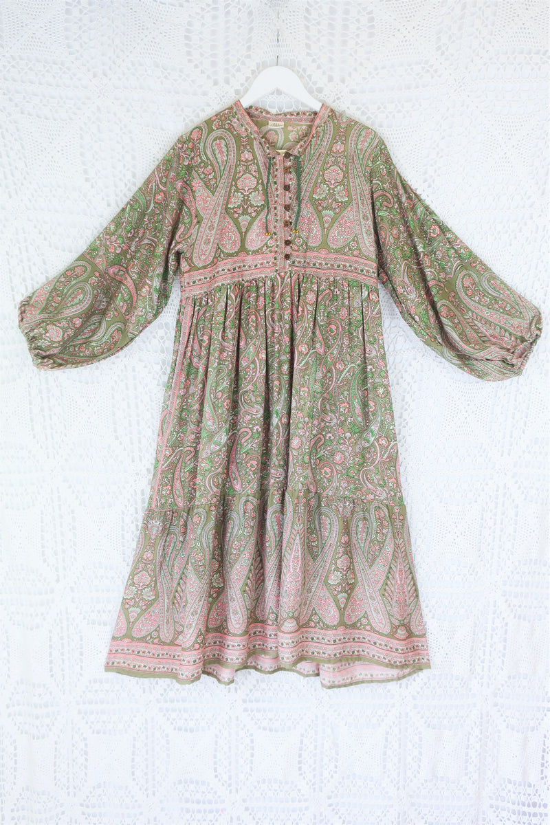 Florence Midi Dress in Sage & Blush Paisley Floral