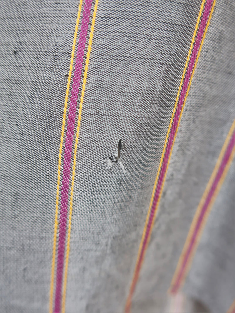 70's Vintage - Silver, Wine & Yellow Pin-Striped Band-Neck Shirt - Size S/M