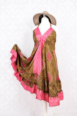 Blossom Mini Halter Dress - Vintage Indian Sari - Bubblegum & Fudge - M/L