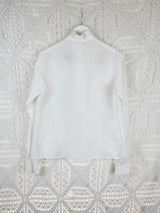 70's Vintage -White High-neck Frill Panel Shirt - Size L