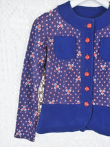 70's Vintage - Knitted Crop Shirt - Navy & Red Polka Dot - Size XS