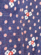 70's Vintage - Knitted Crop Shirt - Navy & Red Polka Dot - Size XS