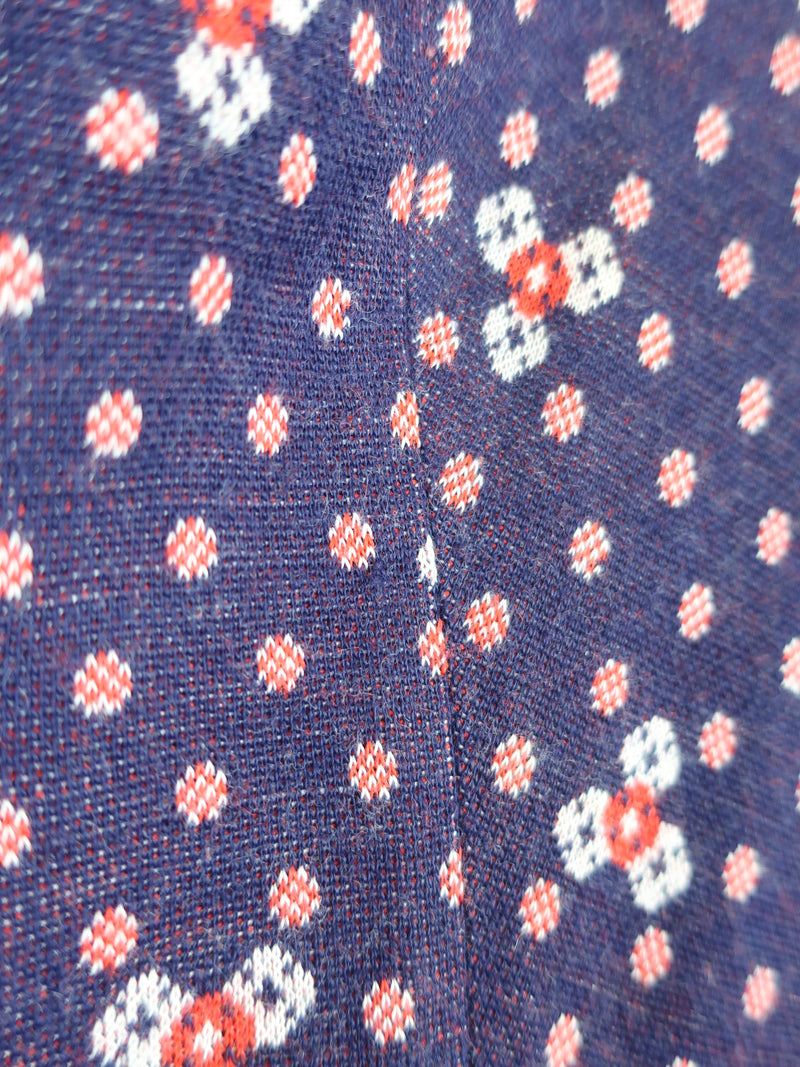 70's Vintage - Knitted Crop Shirt - Navy & Red Polka Dot - Size XS