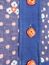 70's Vintage - Knitted Crop Shirt - Navy & Red Polka Dot - Size XS