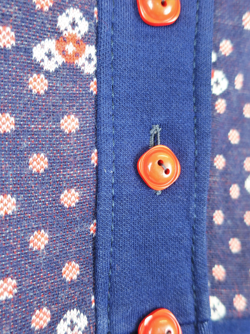 70's Vintage - Knitted Crop Shirt - Navy & Red Polka Dot - Size XS