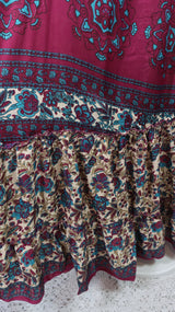 Cherry Halter-Neck Maxi Dress - Cream, Teal & Sangria Floral Sari (S/M - M/L)