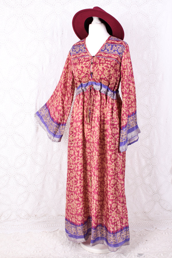 Lily Maxi Dress - Strawberry & Violet Vintage Sari - Size S/M