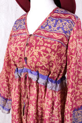 Lily Maxi Dress - Strawberry & Violet Vintage Sari - Size S/M