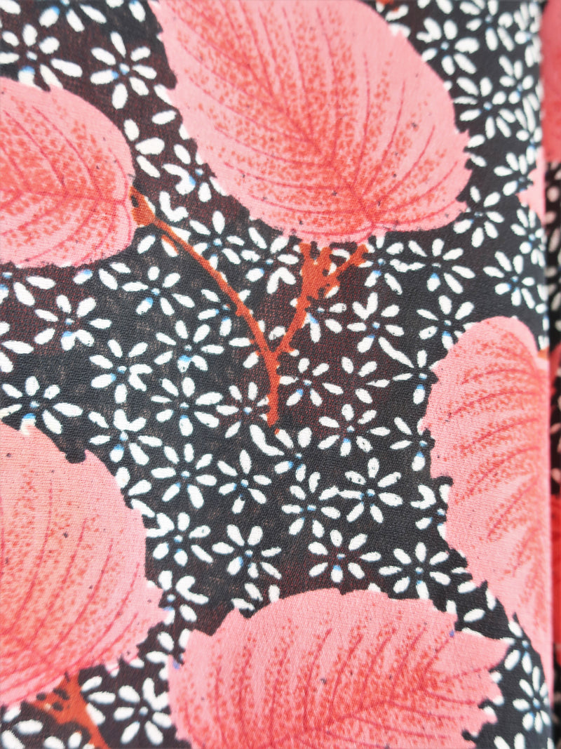 70's Vintage - Black & Pink Floral Leaf Shirt - Size S/M