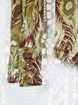 70's Vintage - Velvet Peacock Feather Shirt - Olive & Brown - Size S