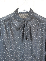 70's Vintage - Black & White Sheer Floral Shirt - Size L/XL