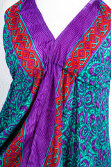 Blossom Mini Halter Dress - Vintage Indian Sari - Purple Teal & Crimson - M/L