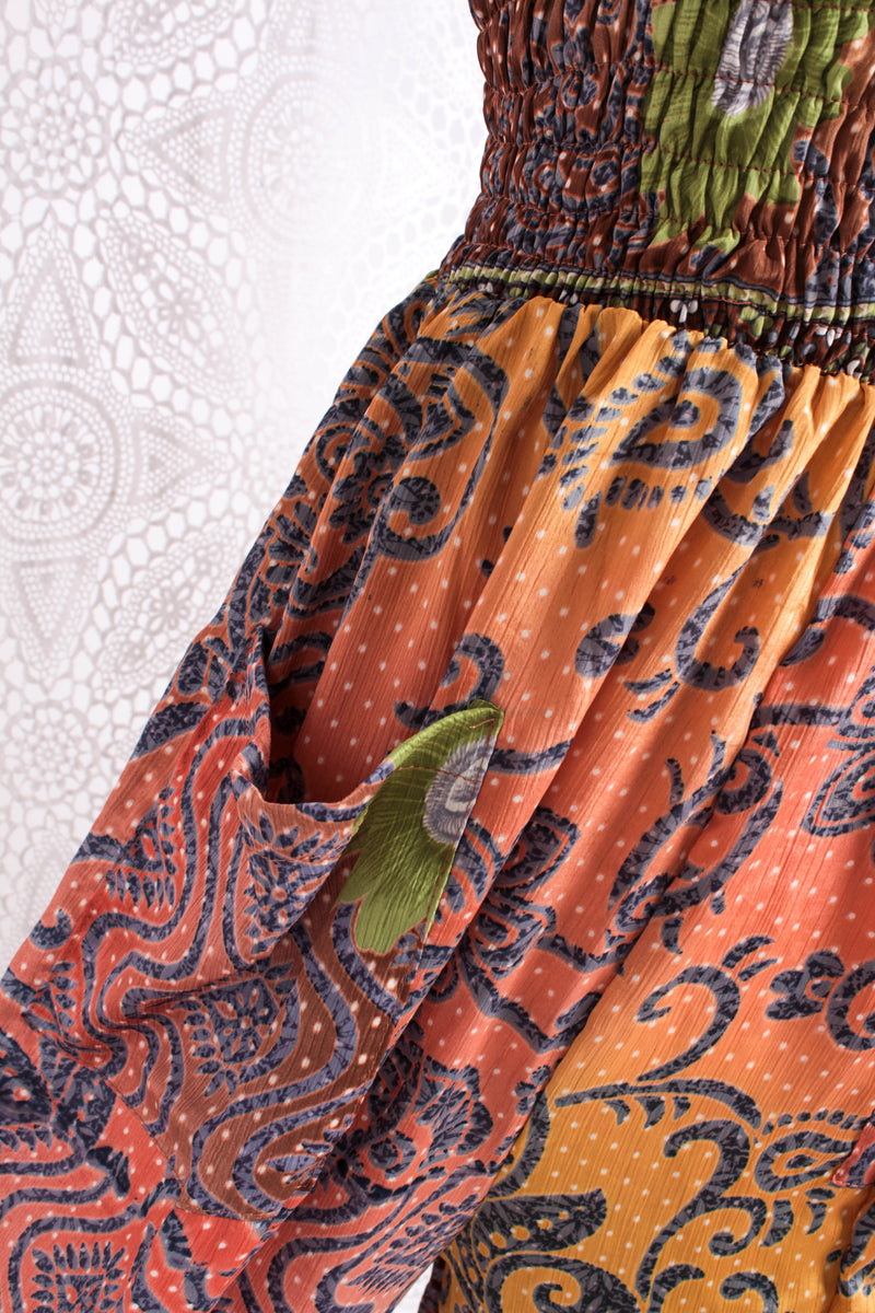 Farrah Jumpsuit - Vintage Indian Sari - Kaleidoscopic Indian Motifs - Free Size