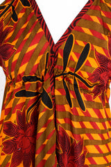 Blossom Mini Halter Dress - Vintage Indian Sari - Amber & Garnet Flower - M/L
