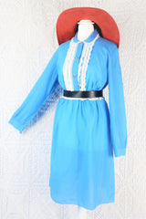 Vintage Mini Dress - Babydoll Blue & Lace - Size M