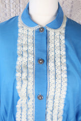 Vintage Mini Dress - Babydoll Blue & Lace - Size M