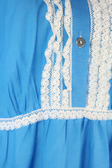 Vintage Mini Dress - Babydoll Blue & Lace - Size M