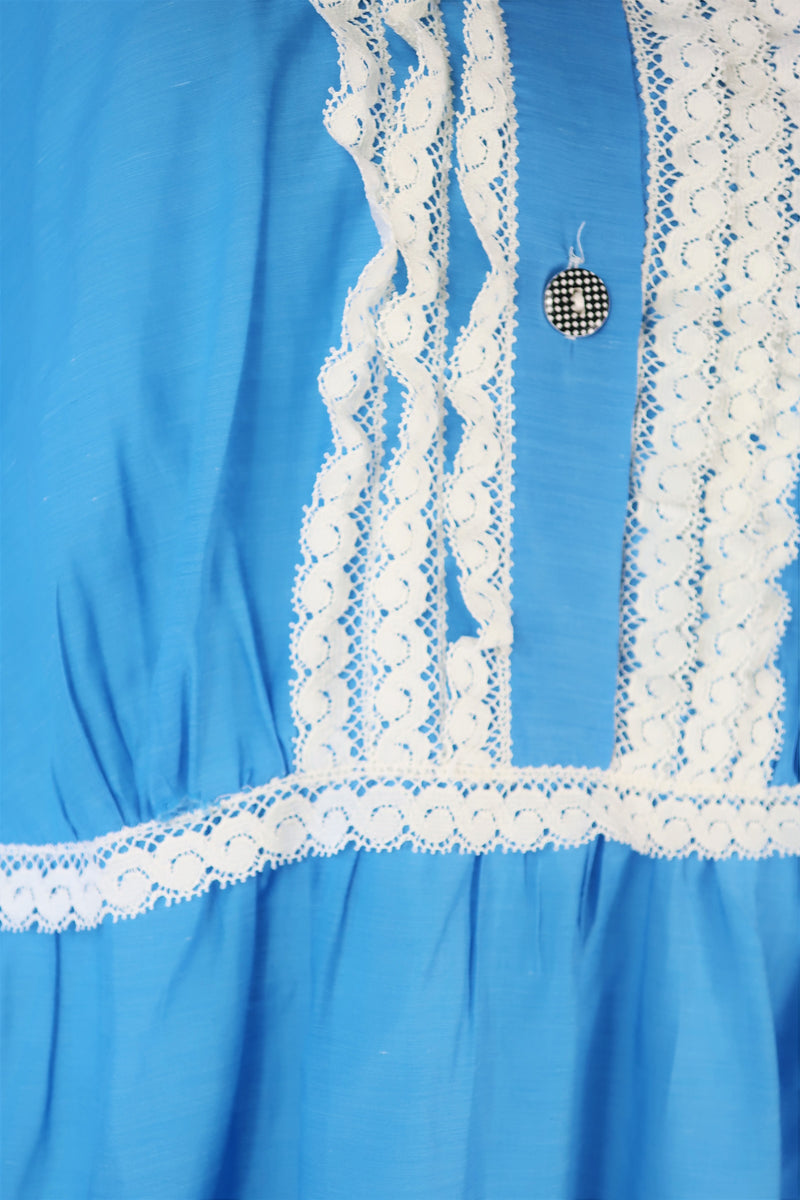 Vintage Mini Dress - Babydoll Blue & Lace - Size M