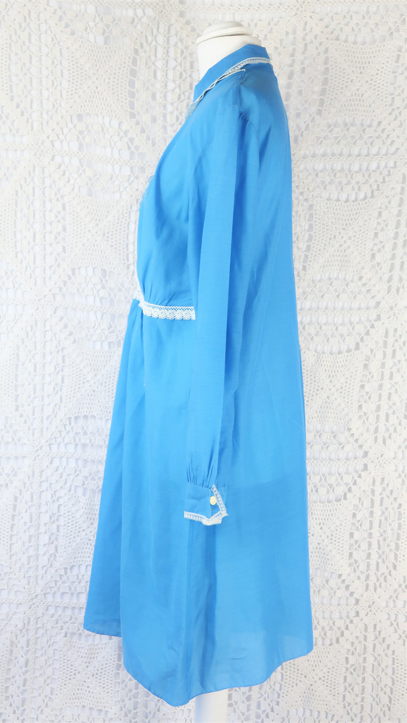 Vintage Mini Dress - Babydoll Blue & Lace - Size M