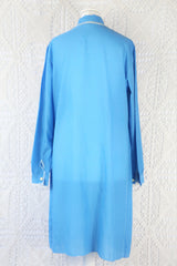Vintage Mini Dress - Babydoll Blue & Lace - Size M