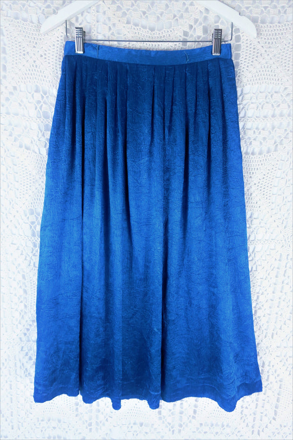 Vintage 70’s Skirt - Shimmering Cerulean Blue Midi - Size XS/S