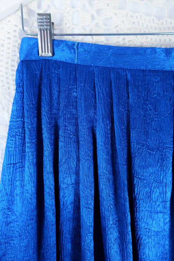 Vintage 70’s Skirt - Shimmering Cerulean Blue Midi - Size XS/S