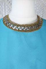 Vintage 70's Dress - Aqua Blue Sleeveless chiffon Maxi - Size S/M