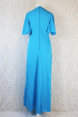 Vintage 70’s Dress - Olympic Blue Empire Line Angel Sleeve Maxi - Size S By All About Audrey