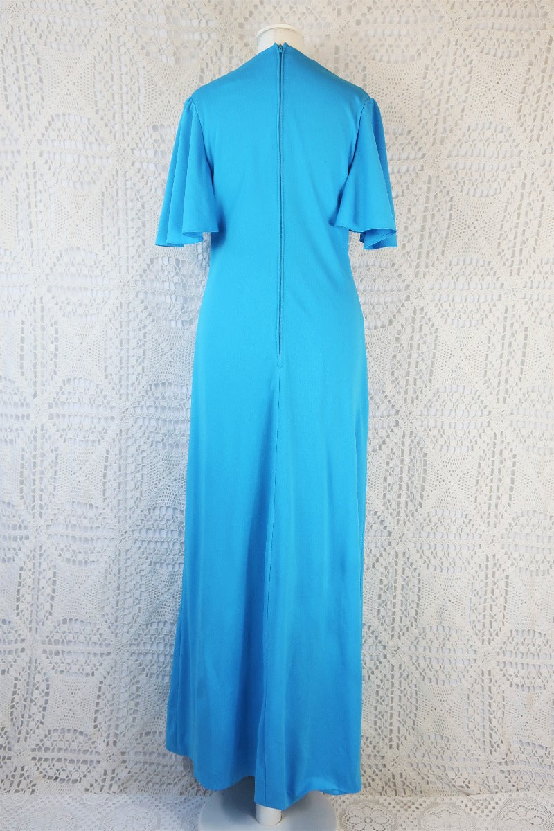 Vintage 70’s Dress - Olympic Blue Empire Line Angel Sleeve Maxi - Size S By All About Audrey
