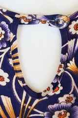 Vintage 70s Dress - Indigo Blue with Autumnal Floral - Size XS