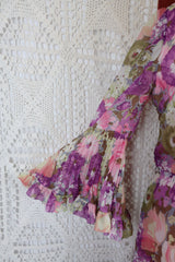 Vintage 70’s Dress - Powder Lilac Bell Sleeve Maxi - Size S/M