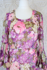 Vintage 70’s Dress - Powder Lilac Bell Sleeve Maxi - Size S/M