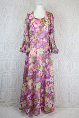 Vintage 70’s Dress - Powder Lilac Bell Sleeve Maxi - Size S/M