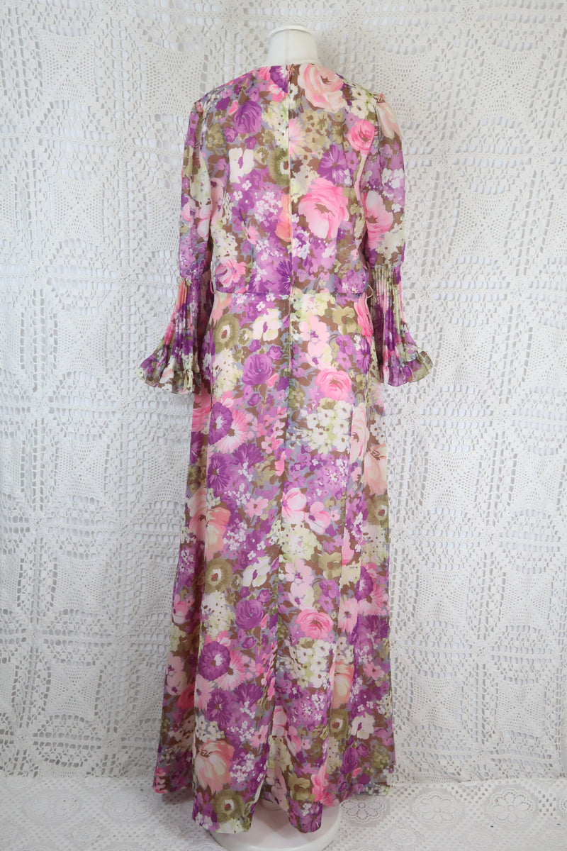 Vintage 70’s Dress - Powder Lilac Bell Sleeve Maxi - Size S/M