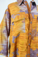Clyde Shirt - Tuscan Sun & Mauve Floral - Vintage Indian Sari - Free Size XL