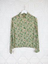 70's Vintage - Forest Green & Brown Floral Shirt - Size L