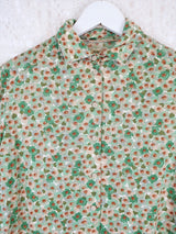 70's Vintage - Forest Green & Brown Floral Shirt - Size L