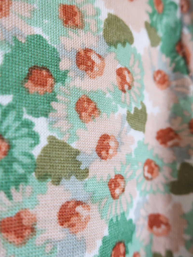 70's Vintage - Forest Green & Brown Floral Shirt - Size L