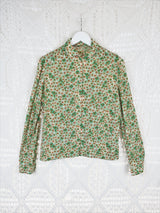 70's Vintage - Forest Green & Brown Floral Shirt - Size L