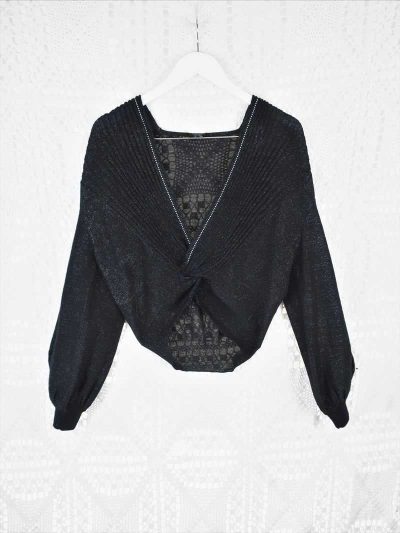 80's Vintage - Chic Black Sparkle Knit Diamante Jumper - Size L