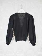 80's Vintage - Chic Black Sparkle Knit Diamante Jumper - Size L